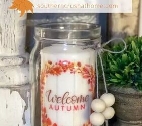 DIY Welcome Autumn candle with a napkin transfer