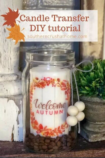 DIY Welcome Autumn candle with a napkin transfer