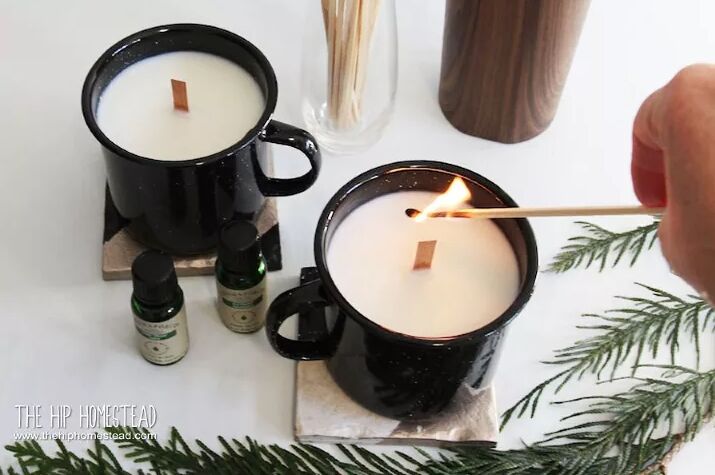 DIY woodsy-scented campfire candles