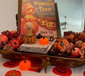 centro de mesa con tema de halloween, Letrero de Halloween con calabazas y un ngel