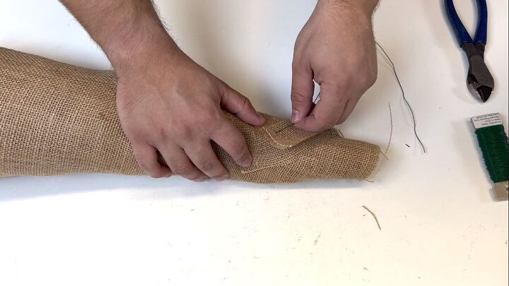 Securing the burlap with florist wire