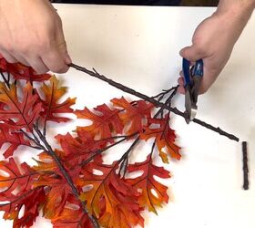 Trimming the ends of the faux fall leaves