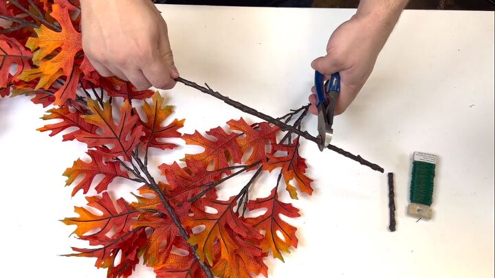 Trimming the ends of the faux fall leaves