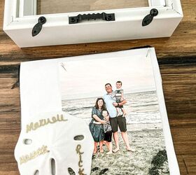 caja de recuerdos de la playa, DIY caja de recuerdos de playa con conchas marinas y foto de la playa