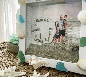 caja de recuerdos de la playa, Marco de inspiraci n costera con conchas y vidrio marino