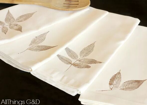 DIY leaf-stamped napkins