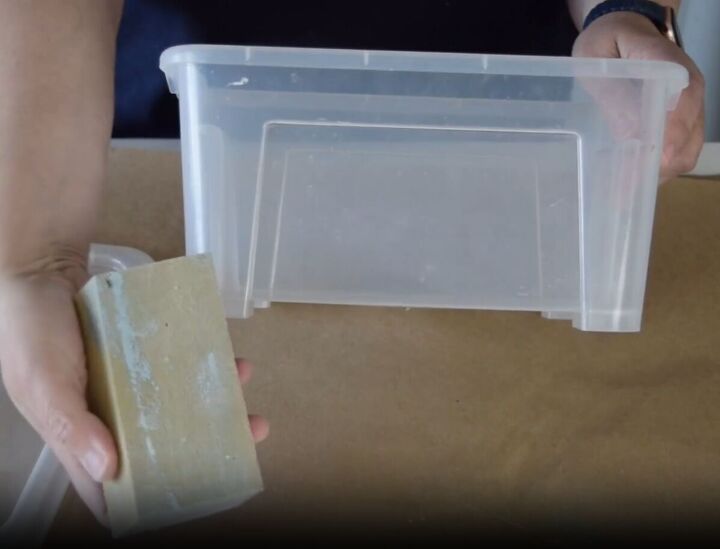 decorating plastic storage bins, Sand the surface of the plastic storage container