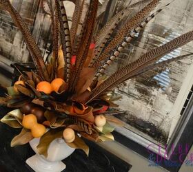 Fall centerpiece with magnolia leaves