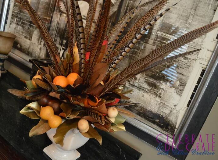 Fall centerpiece with magnolia leaves