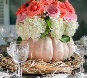 cmo hacer un jarrn de calabaza fcil de diy floral para la pieza central espectacular, centro de mesa de temporada con jarr n de calabaza y rosas