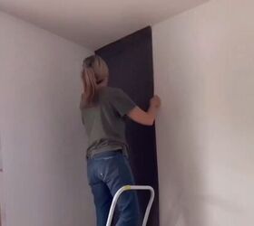 diy slat wall, Applying the wallpaper