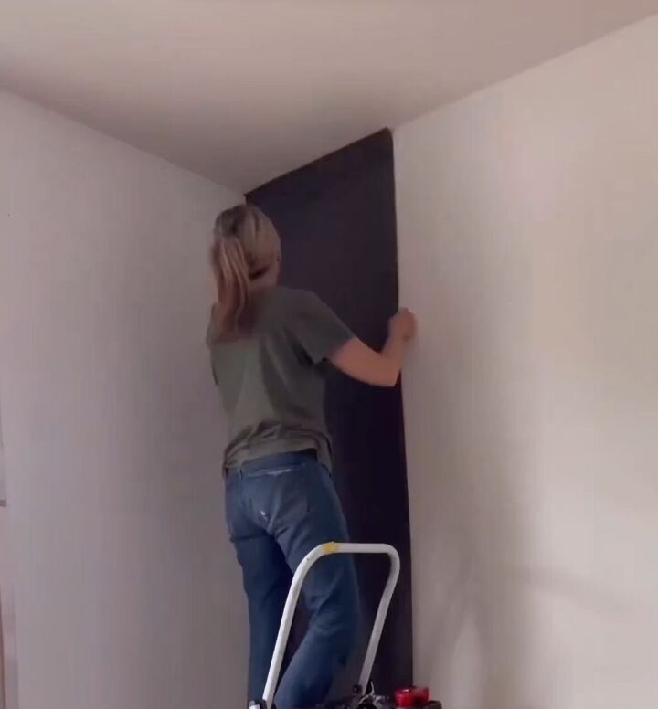 diy slat wall, Applying the wallpaper