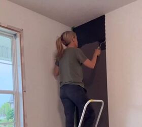 diy slat wall, Painting the wallpaper with black paint