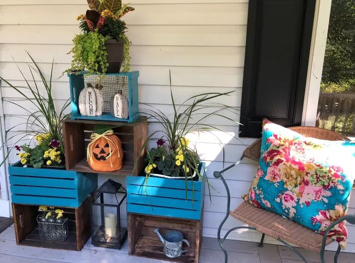 Wooden crate fall planters