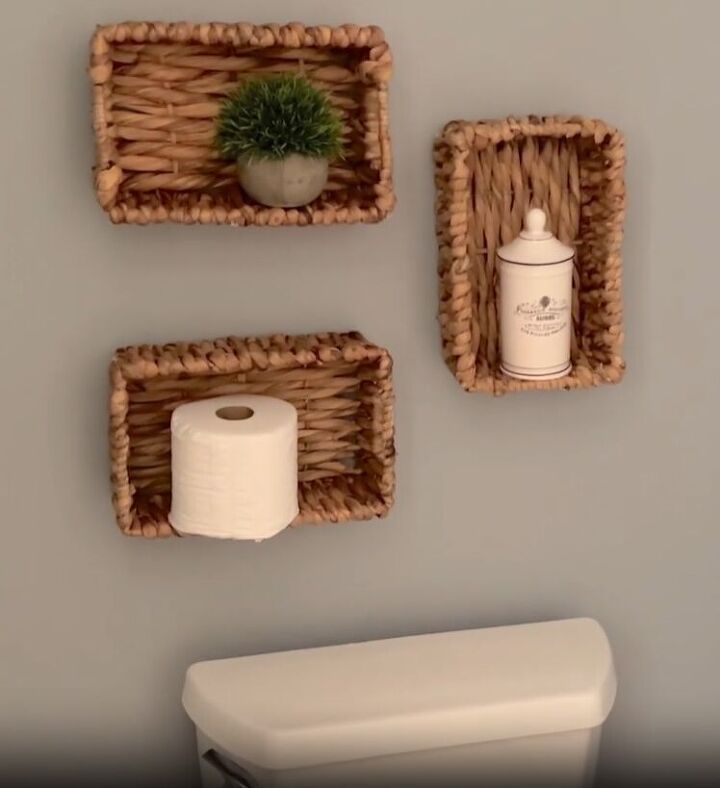 diy hacks for home decor, Rustic woven basket shelf decor
