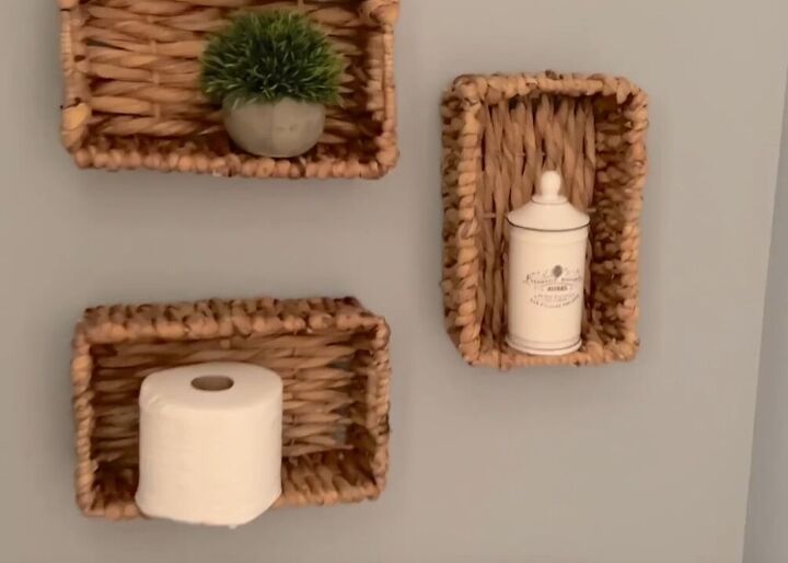 diy hacks for home decor, Woven bathroom shelves
