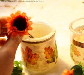 floral de otoo con tarros de yogur de vidrio