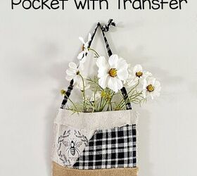 bolsillo de flores de patchwork con un transfer, bolsa de flores con flores y alfiler superpuesto