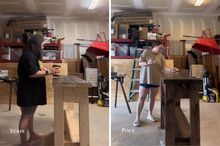 diy skinny kitchen island, Staining and finishing