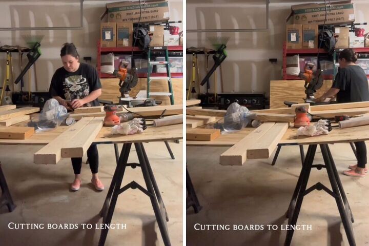 diy skinny kitchen island, Cutting the wood