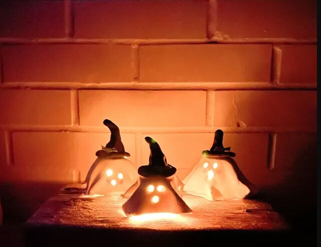 DIY clay tea light ghosts