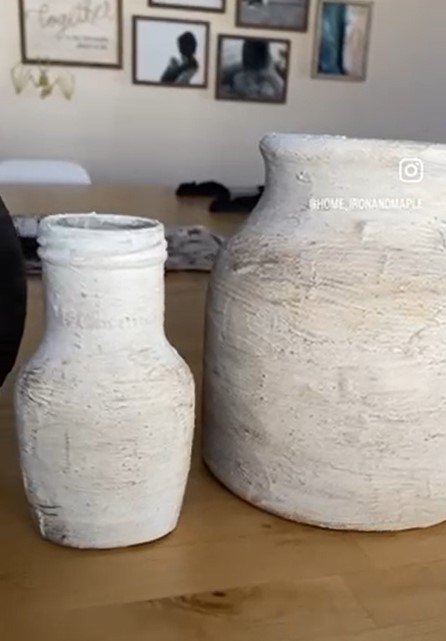 acrylic paint and baking soda vase, Letting the vases dry