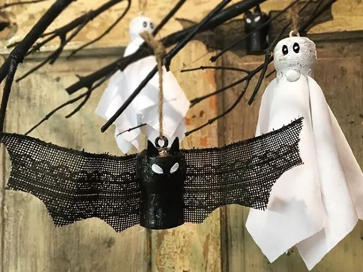 DIY bat and ghost ornaments