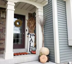 Fall porch decor with a witch's broom