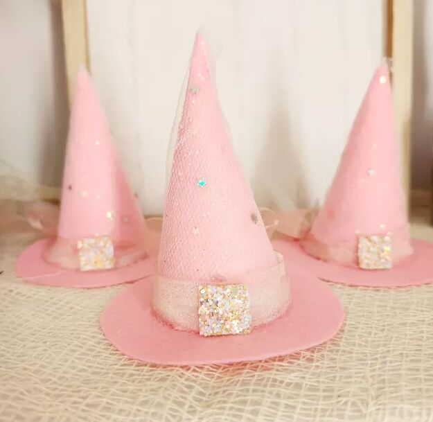 Pink felt mini witch hats