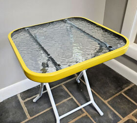 una segunda transformacin fcil para una mesa auxiliar de cristal, mesa de cristal pintada en blanco y amarillo