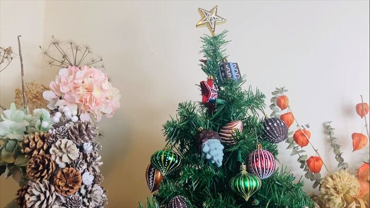 DIY painted Christmas ornaments on a tree
