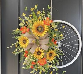la mejor corona de ruedas de carro diy con cinta de dollar tree, Primavera corona de ruedas de bicicleta de ETSY