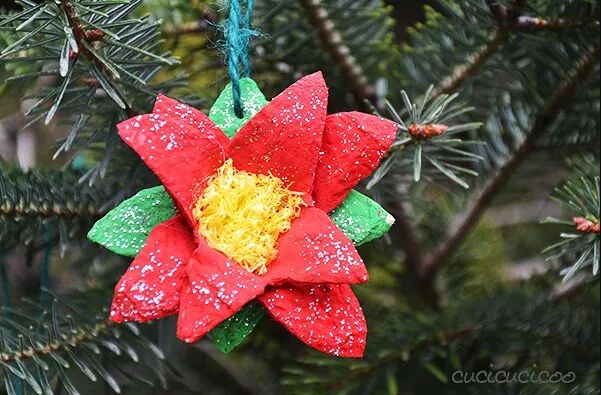 DIY egg carton poinsettia ornaments