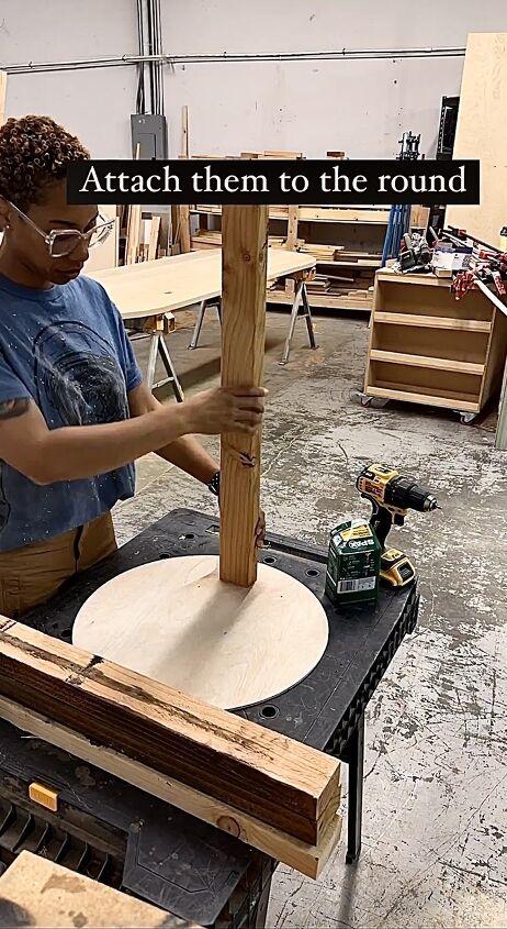 diy fluted side table, Attaching the wood rounds to the boards