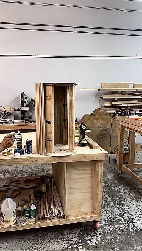 diy fluted side table, Attaching the half rounds