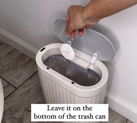 how to make a bathroom smell good, Adding a soaked cotton round in the trash can