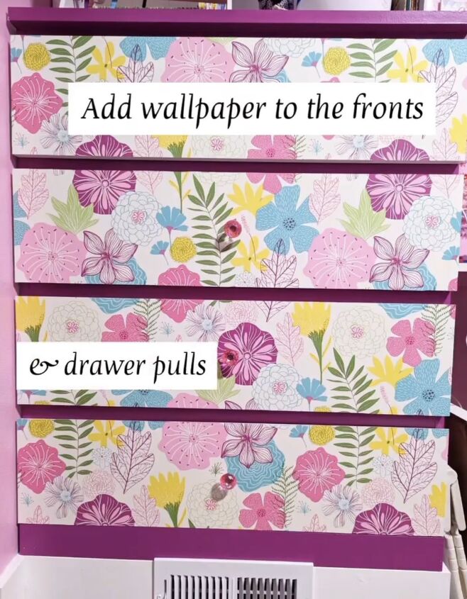 diy dresser makeover, Adding wallpaper and drawer pulls