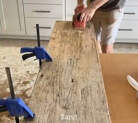 diy console table, Sanding the console table