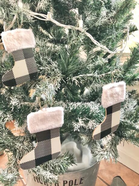 DIY check stocking ornaments