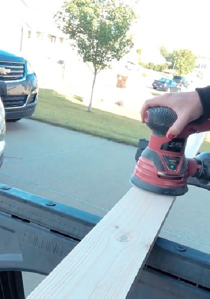 diy picture ledge, Sanding the wood pieces