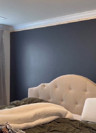 bedroom refresh, Painting the bedroom wall navy blue