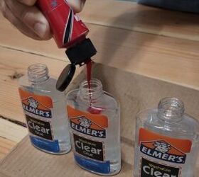 Add a different colored paint to each Elmers clear glue container