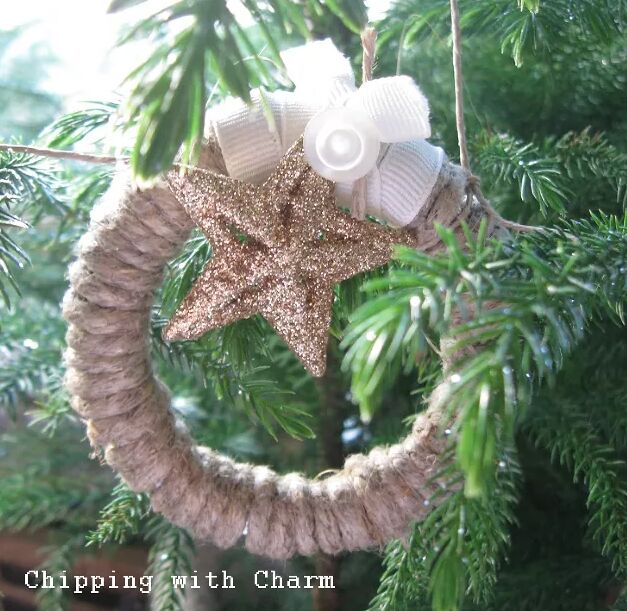 diy rustic christmas ornaments, Twine mason jar rim ornaments