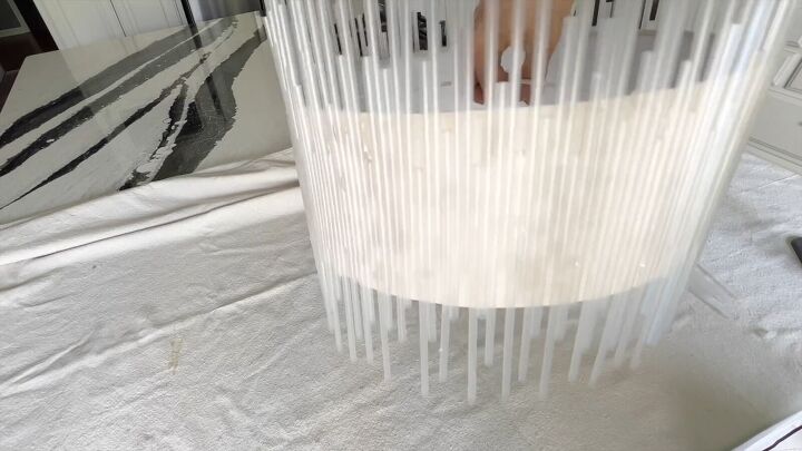 lampshade makeover crafting with straws, Creative home decor with straws and glue