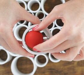 pvc pipe christmas tree, Gluing the ornaments to the pipe pieces