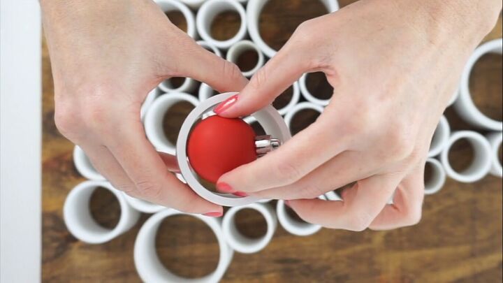 pvc pipe christmas tree, Gluing the ornaments to the pipe pieces