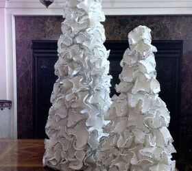DIY Christmas Tree out of burlap, ribbon, and styrofoam cone