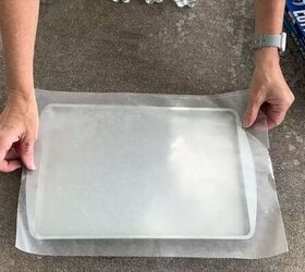 Tray covered in wax paper for DIY ghost project
