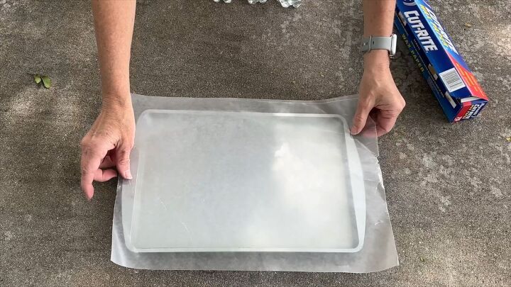 Tray covered in wax paper for DIY ghost project