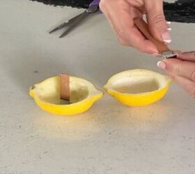 Test the wick stands properly in the citrus peel candle holder